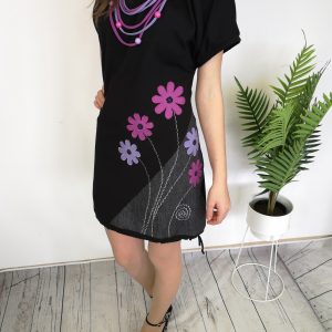 Ciklamno - vijoličasta obleka (kratek rokav)