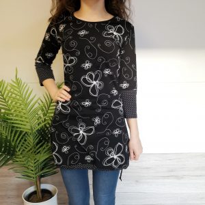Tunika Črno bele rože 3/4 rokav