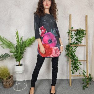 številka S - tunika rože na sivi